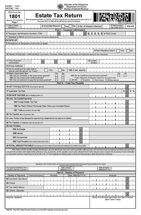 estate tax form bir